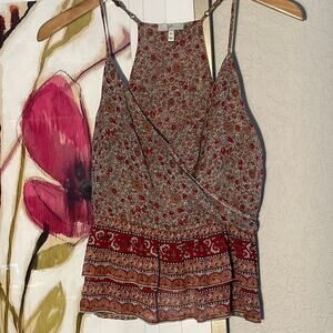 Joie 100% Silk Dainty Floral Babydoll Tank Top Camisole Date Night Halter Y2K